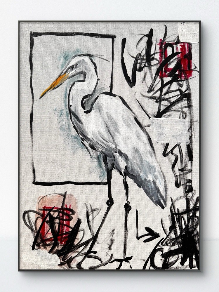 SAMATOWIC Egret 12×16 Abstract Expressionism Signed Original Wall Art Decor 582