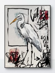 SAMATOWIC Egret 12×16 Abstract Expressionism Signed Original Wall Art Decor 582