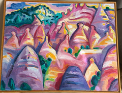 BEAUTIFUL „TENT ROCKS AT SUNSET“ PAINTING ON CANVAS SIGNED FRAMED 25″ X 31″