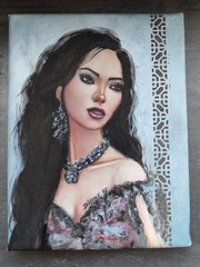 Beautiful Girl Paintings pearl Woman Portrait Hand Original Oil art Empowerment