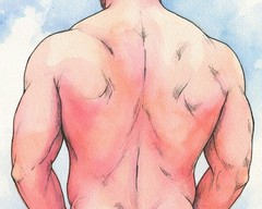 12×16″ Original Hand painted Artwork Watercolor Painting Gay Man Male Nude A3