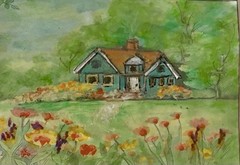 ORIGINAL 2.5×3.5 ACEO Mini Art Painting By Sibley Colorful “FLOWER COTTAGE”