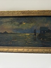 MOON LIGHT LIT PAINTING NOCTURNAL COASTAL NAUTICAL 19TH TO 20TH CENTURY MYSTERY