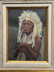 ROY GRINNELL PAINTING INDIAN NATIVE AMERICAN PORTRAIT LISTED FAMOUS VINTAGE OIL