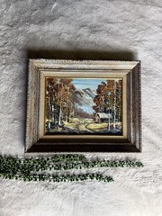 Vintage Framed Original Autumn Mountain Landscape Oil Painting 13.5” x 16.5”