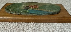 Signed Folk Art Painting, Water Mill On Stone, Mounted on Wood Plaque Vintage