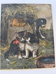 Resin Tile Of Cat Painting Titled “curiosity” 8X10