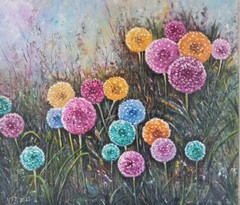 Dandelions Original Oil Painting on Stretched Canvas Flowers Impasto 18×21 inch