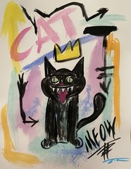 Graffiti Watercolor Cat Original Art 14×11 Paper