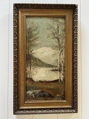 Vintage Original Landscape Oil Painting Ornate Gold Gilt Frame 18.5×11 Antique