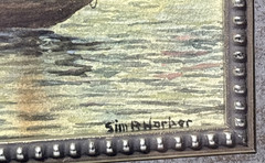 Sim P. Harper American Sail Boat Sailers Harbor Scene Watercolor Painting