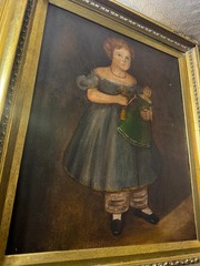 Large M.C Daniels 1986 „Folk Art Girl And Doll Scene“ Oil Painting-Signed/Framed