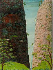 “Cliff Dwellers” (1990) by Kenneth Stancin – Oil/Acrylic on Canvas – 48″ x 36″