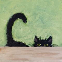 ORIGINAL Oil Painting Black cat Animals Pet Contemporary Miniature Wall art