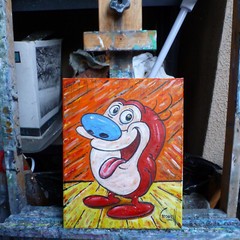 STIMPY, THE CAT tv show art NEW oil painting 8×10 canvas original signed Crowell