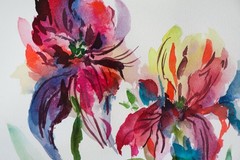 Original Watercolor Painting Rainbow Lillies Signed by Artist