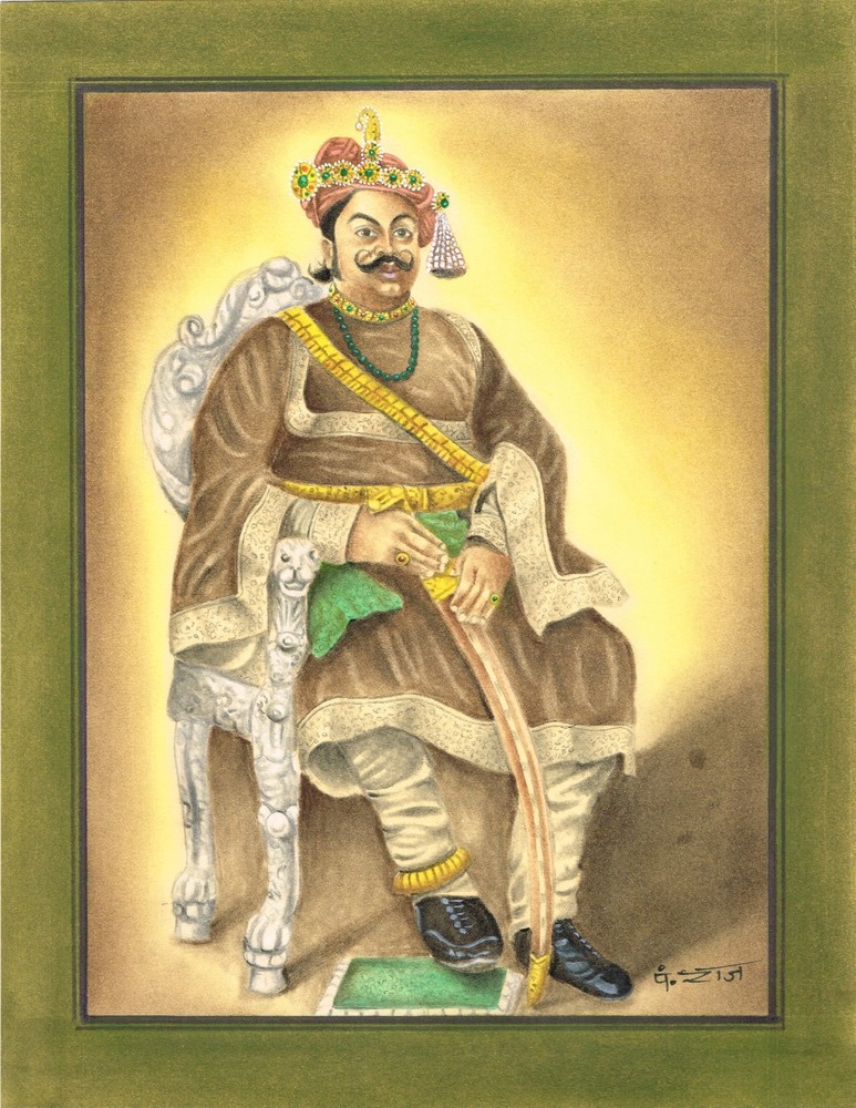 Miniature Portrait Painting Of Hindu Rajput Maharaja Gouache Art 10×13 Inches