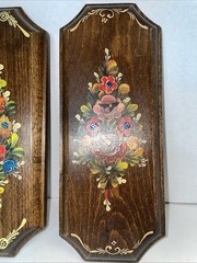 Vintage Austrian Hand Painted Rosemaling Or Rose Painting Wood Placards 9 1/2”