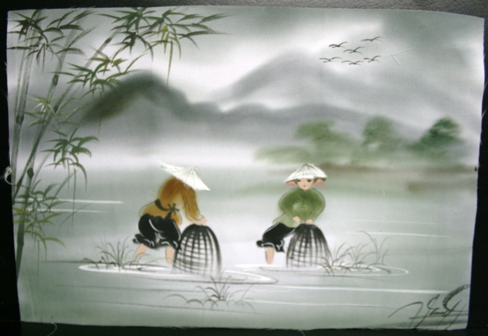 JAPANESE? CHINESE? VIETNAMESE? PAINTING ON SILK? 12.75″ X 8.75″ SIGNED (16