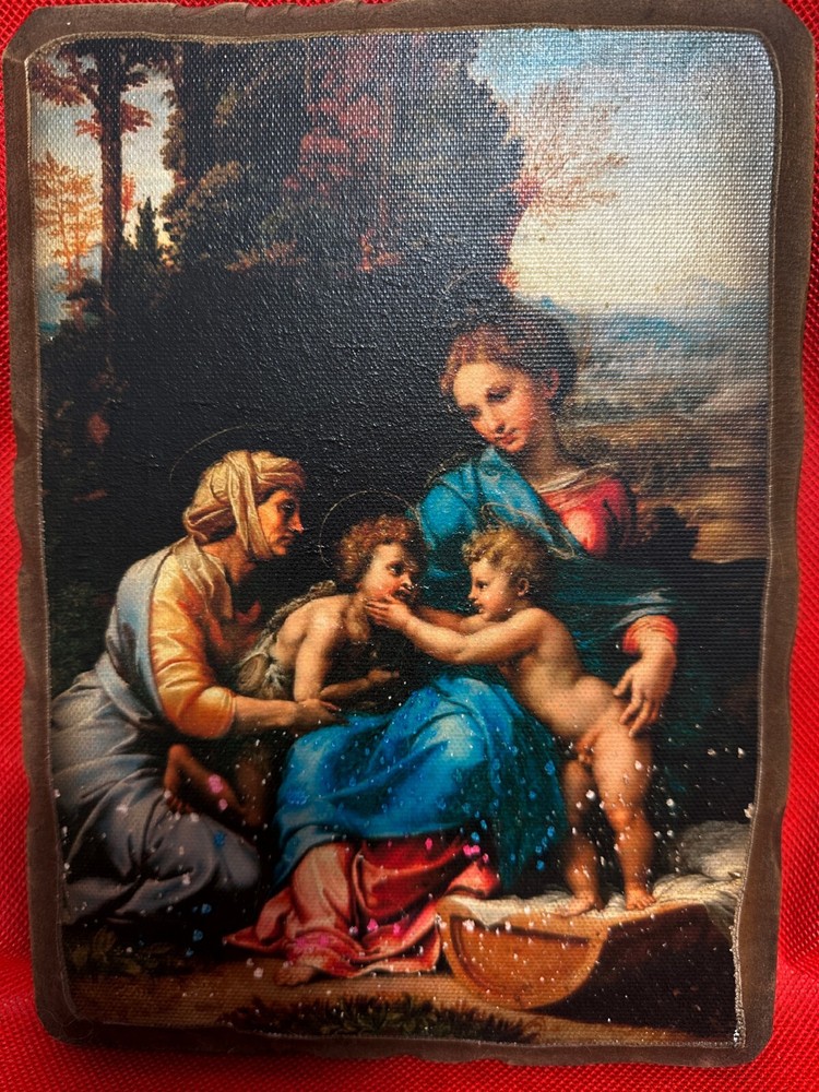 🙌Painting on wooden base print on canvas vintage 1960s Length 9inch Width 6.3