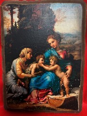 🙌Painting on wooden base print on canvas vintage 1960s Length 9inch Width 6.3