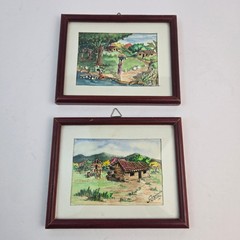 Set of 2 Vintage Guanacaste Costa Rica Watercolor Paintings Nubia 1990 Signed