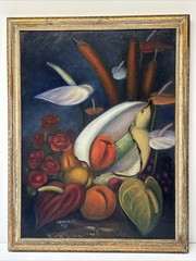 ANTIQUE STILL LIFE PAINTING 1930’S POSSIBLY HAWAIIAN SIGNED MYSTERY FLORAL OIL
