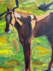 Large Signed Rene Guerin Oil Painting Horses in Florida Landscape 36″X30″