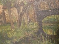 Antique Original Country Scene Oil Painting on Canvas J. Chaumeau Signed Framed