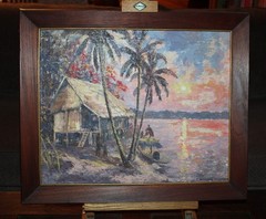 Chamnane Prisayne Oil on Canvas, Mekong River, c. 1971 Mid century, Vietnam