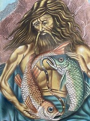 Original Painting on Cloth Astrology Zodiac Pisces Neptune Jupiter Tarot FRAMED