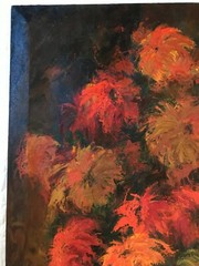 VINTAGE abstract floral flower original oil PAINTING by Walsh 67 modernism mums