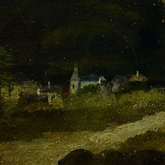 Ca 1850-1900 Old painting Pre-Alpine landscape, oil 27.2×22 in