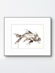 SAMATOWIC Fish 9X12 Expressive Paper Handmade Signed Fine Wall Art Home Decor 18