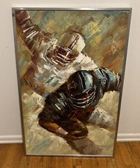 Large 36” Vintage Frank Dressen Oil Painting NFL Football Game Dallas Cowboys 21