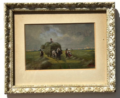 K.Frenzel Germany Rural Landscape Harvest Haystacks Horses Painting