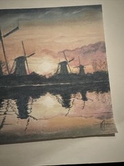 Windmills with sunset reflecting in water print, 8 X 6.5, 11.75 X 8.25 on mat