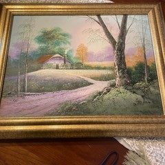 Beautiful Textured Oil Painting By Tom Hill Cottage Sunset