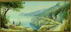 Listed M. GIANNI Maria Michele Antique Gouache Painting Bay of Naples Italy