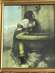 Oil Painting Copy ROMAN GIRL AT FOUNTAIN w/Giltwood & Gesso Rococo Style Frame