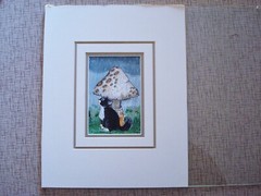 Signed CHEYENNE – Cat & Mouse, Giant Mushroom Watercolor/Gouache/Ink Painting