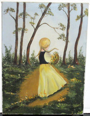 JERRY GIRL WITH FLOWER BASKET OIL ON CANVAS PAINTING UNFRAMED