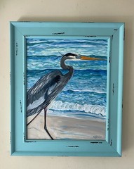 Heron on Beach Painting Acrylic K C Jones Beach Seashore Ocean Coastal Bird Art
