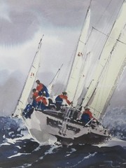 Pair of Yacht Watercolours Yacht Sailing Racing 8m Class by Ken Hayes