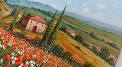 TUSCANY ITALY PAINTING FLOWERS FIELD by PACINI ITALIAN ORIGINAL Toskana-Malerei
