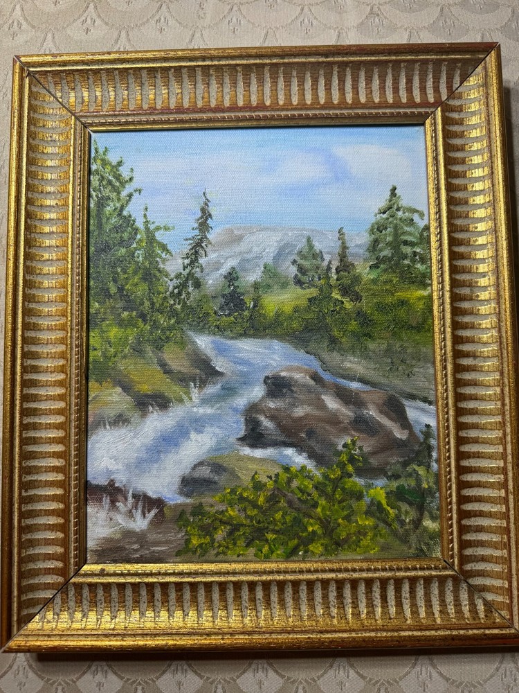 „A River Landscape Scene“ Oil Painting – Framed