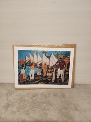 Brazilian ART Luiz Mendes Batik Painting Nautical, Fishing, Family 9″ x 6″ Bt45