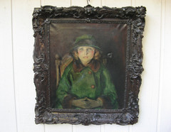 1922 JOHN HARMON CASSEL (1877-1960) 22×26″ Oil Painting BLONDE GIRL w GREEN COAT