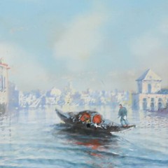 Maria Gianni (1873-1956) – Framed Gouache, Gondola on the Lido