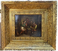 Old master 18th C. Genre Scene Oil Painting Card Players.